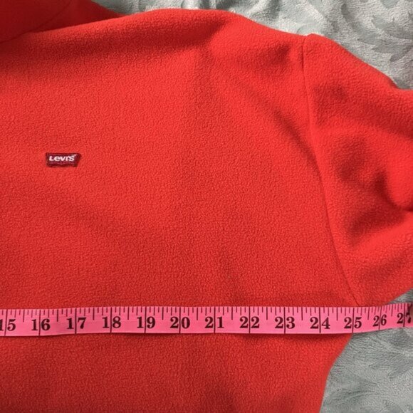 Levi's Half Zip Cropped Fleece Sweater Womens L Orange Red Drawstring - Picture 8 of 8